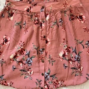 Long button down floral print skirt